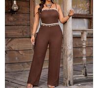 Eleganter Jumpsuit in Große Größen aus strukturiertem Stoff mit schlanker Passform, hoher Taille und beinverlängernder Wirkung, mit Muschelverzierung,