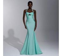 Eleganter & luxuriöser hellblauer elastischer Badeanzug mit gerüschtem Meerjungfrauenrock mit Hohlmuster, geeignet für Hochzeiten, Partys, Urlaub, Abi
