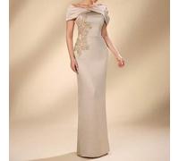 Eleganter luxuriöser mit Perlen und Pailletten bestickter 3D-Blumen-Off-Shoulder-Satin-Strick-Rock mit Raffung und Ärmeln, geeignet für Hochzeit, Sing