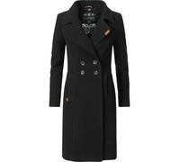 Navahoo Damen Wollmantel Langer Trenchcoat mit Reverskragen Wooly Schwarz Gr. L