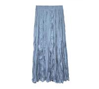 Eleganter Plissee Crinkle Maxirock für Damen Im Vintage Stil Einfarbig Bohème Stil Fließender Rock Elastische Taille Streetwear für Freizeit Reisen Versammlungen Partys Graublau L