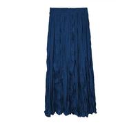 Eleganter Plissee Crinkle Maxirock für Damen Vintage Einfarbig Bohème Stil Fließender Rock Elastische Taille Streetwear für Freizeit Reisen Versammlungen Partys Königsblau M