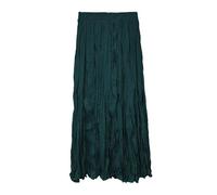 Eleganter Plissee Crinkle Maxirock für Damen Vintage Einfarbig Bohème Stil Fließender Rock Elastische Taille Streetwear für Freizeit Reisen Versammlungen Partys Dunkelgrün L