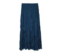 Eleganter Plissee Crinkle Maxirock für Damen Vintage Einfarbig Bohème Stil Fließender Rock Elastische Taille Streetwear für Freizeit Reisen Versammlungen Partys Pfauenblau L