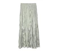 Eleganter Plissee Crinkle Maxirock für Damen Vintage Einfarbig Bohème Stil Fließender Rock Elastische Taille Streetwear für Freizeit Reisen Versammlungen Partys Bohnengrün L