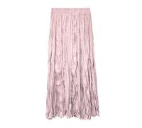 Eleganter Plissee Crinkle Maxirock für Damen Vintage Einfarbig Bohemian Stil Fließender Rock Elastische Taille Streetwear für Freizeit Reisen Versammlungen Partys Pink L