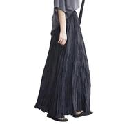 Eleganter Plissee Crinkle Maxirock für Damen Vintage Einfarbig Bohemian Stil Fließender Rock Elastische Taille Streetwear für Freizeit Reisen Versammlungen Partys Schwarz L