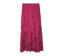 Eleganter Plissee Crinkle Maxirock für Damen Vintage Einfarbig Bohemian Stil Fließender Rock Elastische Taille Streetwear für Freizeit Reisen Versammlungen Partys Rosarot L