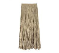 Eleganter Plissee Crinkle Maxirock für Damen Vintage Einfarbig Bohemian Stil Fließender Rock Elastische Taille Streetwear für Freizeit Reisen Versammlungen Partys Khaki S