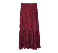 Eleganter Plissee Crinkle Maxirock für Damen Vintage Einfarbig Bohemian Stil Fließender Rock Elastische Taille Streetwear für Freizeit Reisen Versammlungen Partys Verabredungen Rot L