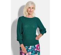 Rundhalspullover GOLDNER "Kurzgröße Eleganter glitzernder U-Boot-Pullover", Damen, Gr. 22, grün (smaragd), Obermaterial: 85% Polyester PES. 15% Polyacryl PAN., U-Boot-Ausschnitt, Pullover Rundhalspull