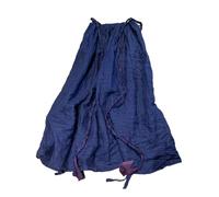 Eleganter Ramie-Leinenrock für Damen, handgewebt, elastische Taille, A-Linie, langer Midirock, Blau (Azure), Einheitsgröße