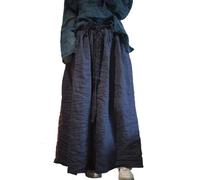 Eleganter Ramie-Leinenrock für Damen, handgewebt, elastische Taille, A-Linie, langer Midirock, schwarz blau, Einheitsgröße