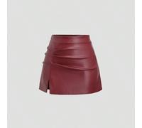 Eleganter retroer Minirock mit hoher Taille, Falten, seitlichem Schlitz, A-Linie aus PU-Leder für Frauen, Y2K Outfit