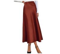 Eleganter Rock mit hoher Taille für Damen, solides Satinkleid, eleganter Rock mit elastischer Taille (Brown, M)