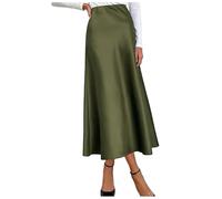 Eleganter Rock mit hoher Taille für Damen, solides Satinkleid, eleganter Rock mit elastischer Taille (Army Green, M)