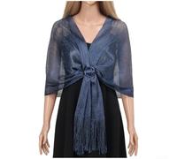 Eleganter, schimmernder Fadenschal für Frauen, Hochzeit, Abendparty, luxuriöser Brautjungfern-Wickelschal, leichte Polyester-Stola mit Quasten, einfarbig für Königsblau (G)