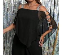 Eleganter, schimmernder Pailletten-Jumpsuit aus fließendem Chiffon in großen Größen für Damen. Der Jumpsuit aus hochelastischem Strickmaterial eignet