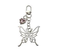 Eleganter Schlüsselhalter aus Metalllegierung, Schmetterling, tragbarer Schlüsselanhänger mit Funktionalität als Handy-Verpackung für den täglichen Gebrauch, Kopfhörer-Hüllen-Dekoration, silber, One
