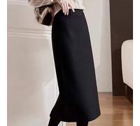 Eleganter schwarzer A-Linien Midi-Rock für Damen, mit auffälliger Schleife an der Taille, aus nicht-dehnbarem Stoff für eine anliegende Silhouette. Fr