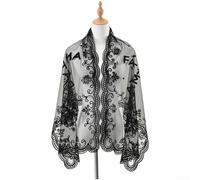 Eleganter Spitzenschal für Frauen, leichter Hohlschal für Abendparty, Bankett, Hochzeitskleid, weiche Polyester-Stola mit klassischem Faltenwurf, 146 x 59 cm (schwarz)