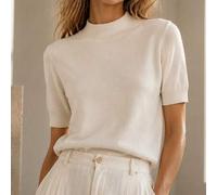Eleganter Strickpullover mit hohem Kragen und Halbarm, Layering Halbarm Pullover Weiß Sommer