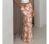 Eleganter, vielseitiger A-Linien Rock, Satinrock mit Blume Muster, Sommerkleid, figurbetonter modischer Rock