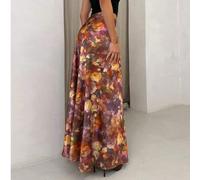Eleganter, vielseitiger A-Linien Rock, Satinrock mit Blume Muster, Sommerkleidung, figurbetontes, modisches Kleid