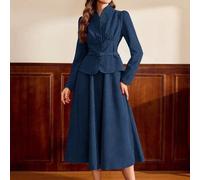 Eleganter Vintage Damen Anzug Set mit Taschen, Cord Gürtel, Knopf Blazer Jacke, Rock, Business/Feiertags 2-teiliges Outfit, Herbstkleidung für Damen,