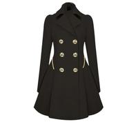 Eleganter Vintage Swing Kleider Trenchcoat für Damen Zweireihiger Trenchcoat im 50er Jahre Stil Klassischer Reversmantel Zweireihiger Trenchcoat Schmaler Langer Mantel (Schwarz,XXL)