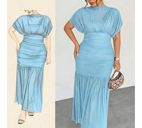 Elegantes 2-in-1 Maxikleid aus transparentem Mesh für Damen in Große Größen, himmelblau, charmant für Sommer, Valentinstag, Date, Party, Hochzeitsgast