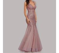 Elegantes ärmelloses Fischschwanz-Kleid für Damen mit Pailletten, schmale Passform, tiefer Ausschnitt, Mesh-Detail für besondere Anlässe (XXL Rosa)