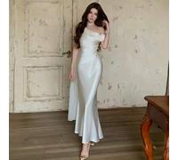 Elegantes asymmetrisches Ein-Schulter-Satinkleid mit fließender drapierter Schleife, geeignet für Abendparty, Abschlussfeier, Gala oder Ball