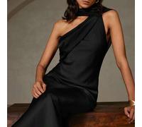 Elegantes asymmetrisches Satinkleid für Büro und Urlaub