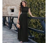Elegantes Blumen-Spitzen Kleid mit hohem Kragen, Kurzarm, gefälteltem Saum für Abiball, Party, formelle Abendveranstaltungen, Hochzeitsgast, für Absch
