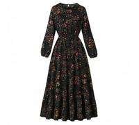 Elegantes, blumig bedrucktes, langärmliges, locker geschnittenes Kleid mit elastischem Bund, ideal für Frühling und Herbst