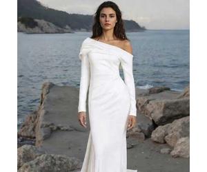 Elegantes Brautkleid aus Satin mit asymmetrischem Ausschnitt - perfekt für Weihnachten, Halloween, Hochzeiten, Abschlussbälle und Geburtstage