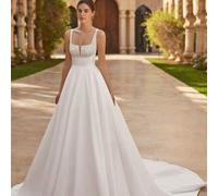 Elegantes Brautkleid aus Satin mit eckigem Ausschnitt, Spitzenoberteil und perfekt für Weihnachten, Halloween, Hochzeiten, Abschlussbälle und Geburtst