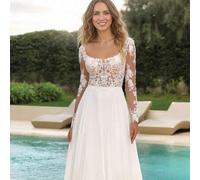 Elegantes Brautkleid mit Rundhalsausschnitt, langen Ärmeln und Spitze - perfekt für Weihnachten, Halloween, Hochzeiten, Abschlussbälle und Geburtstage