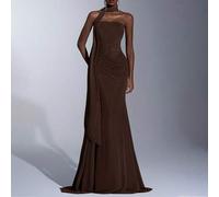 Elegantes Chiffon-Kleid in Grün mit trägerlosen Schnitt, Meerjungfrauenform, tiefer Taille, seitlichen Raffungen und Volants (abnehmbar, multifunktion