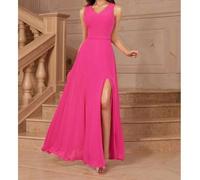 Elegantes Chiffon-Kleid mit tiefem V-Ausschnitt, geraffter Wickeloptik und Beinschlitz, A-Linie, lang, für Brautjungfern, Hochzeitsgäste, Bridal-Showe