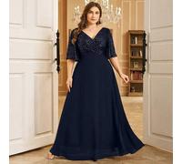 Elegantes Chiffon-Kleid mit V-Ausschnitt, gerafften Ärmeln, Vorderseite mit Rüschen, Pailletten-Applikationen und Volants für Partys, Hochzeitsgäste,