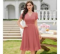 Elegantes Chiffonkleid mit V-Ausschnitt, Blumen-Spitzen, plissiertem Saum für Abschlussball, Party, Semi-Formal, Hochzeitsgast, für Geburtstag, Abschl