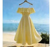 Elegantes Damen Kleid im französischen Stil mit gewebter Textur, Off-Shoulder, ärmelloser Rock, Abendkleid/Ballkleid, Sommerkleid für Damen