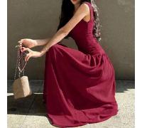 Elegantes Damen Kleid mit Spaghettiträgern, sexy plissiertes figurbetontes Kleid aus unifarbenem Webstoff, elegantes Sommerrot