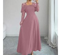 Elegantes Damen Maxikleid mit Spitze, Langarm, Off-Shoulder, taillierter Taille und ausgestelltem Rock, navy blau