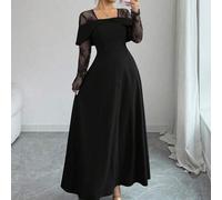Elegantes Damen Maxikleid mit Spitze, Langarm, Off-Shoulder, taillierter Taille und ausgestelltem Rock, navy blau