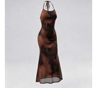 Elegantes Damen Midi-Kleid mit Neckholder und ärmellos - Körperbetontes Mesh-Kleid mit Batik-Muster und Fischschwanzsaum für Abendpartys und Clubwear