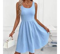 Elegantes Damen Navy Strukturiertes Jacquard Muster Ärmelloses Hoch-Tailliertes A-Linien Stretch Strickkleid, geeignet für Lässig, zur Arbeit, Reisen,