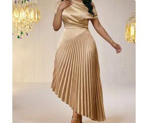 Elegantes Damenkleid in Große Größen, Khaki, asymmetrische Schulter, plissierter Saum, Partykleid, elegante Partykleider, luxuriöse Abendkleider für D